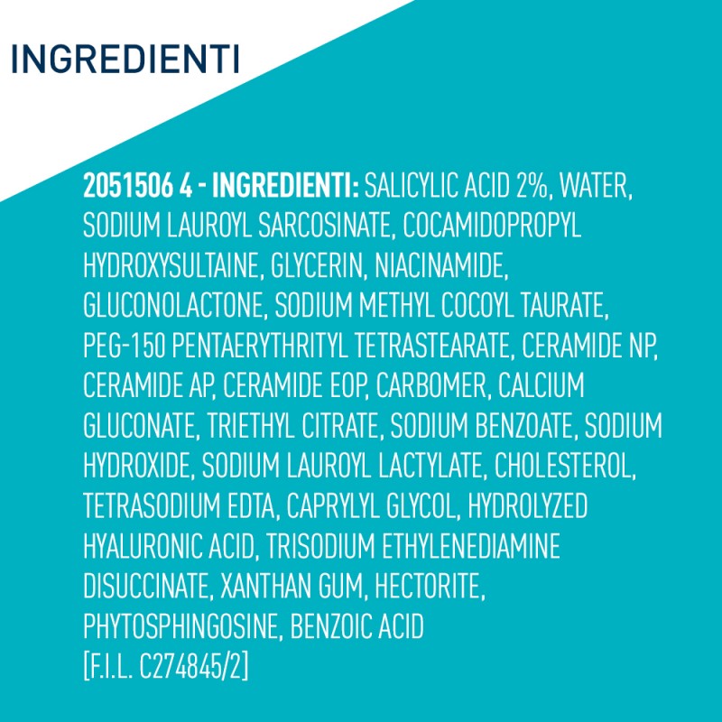 ingredienti di CeraVe Detergente Controllo Imperfezioni per Pelli con Acne e Brufoli 236ml
