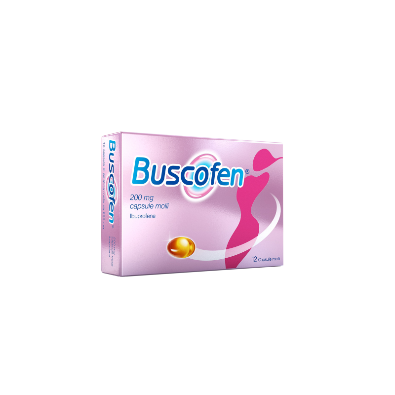 confezione di Buscofen Dolori Mestruali 12 Capsule Molli 200mg Ibuprofene