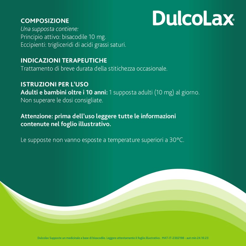 composizione di Dulcolax Adulti Rimedio Stitichezza Lassativo in 6 Supposte 10 mg