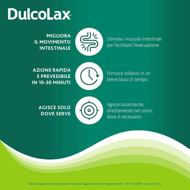 caratteristiche di Dulcolax Adulti Rimedio Stitichezza Lassativo in 6 Supposte 10 mg