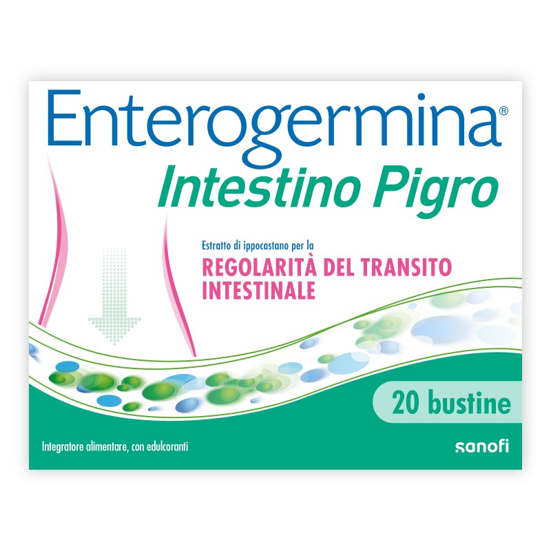 confezione di Enterogermina Intestino Pigro Integratore Disturbi Intestinali 20 Bustine