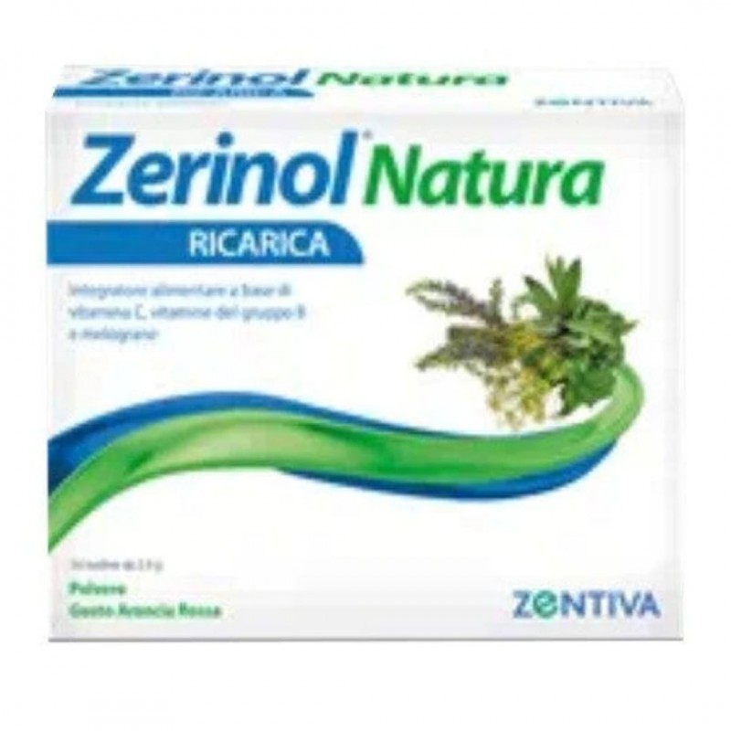Confezione di Zerinol Natura Ricarica Integratore Energizzante per Stanchezza Gusto Arancia Rossa 14 Bustine