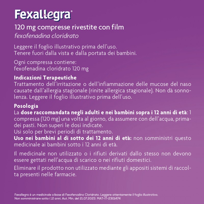 caratteristiche di Fexallegra Medicinale per Allergia 10 Compresse Rivestite