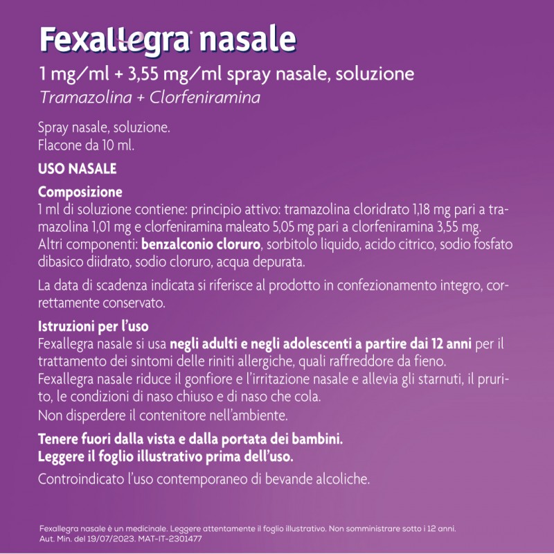 informazioni su Fexallegra Nasale Spray Antiallergico per Liberare Naso Chiuso 10 ml