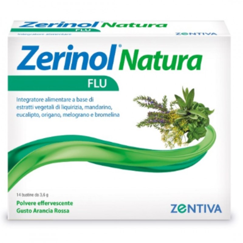 Confezione di Zerinol Natura Flu Integratore per Naso e Gola 14 Bustine