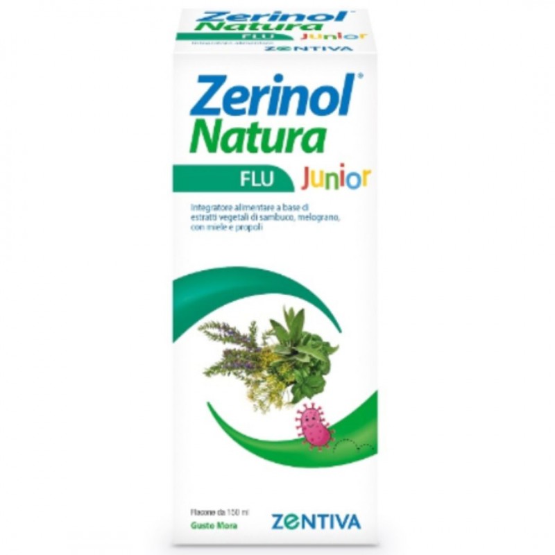 Confezione di Zerinol Natura Flu Junior Sciroppo Bambini per Naso e Gola Gusto Mora 150ml Confezione di Zerinol Natura Flu Junior Sciroppo Bambini per Naso e Gola Gusto Mora 150ml