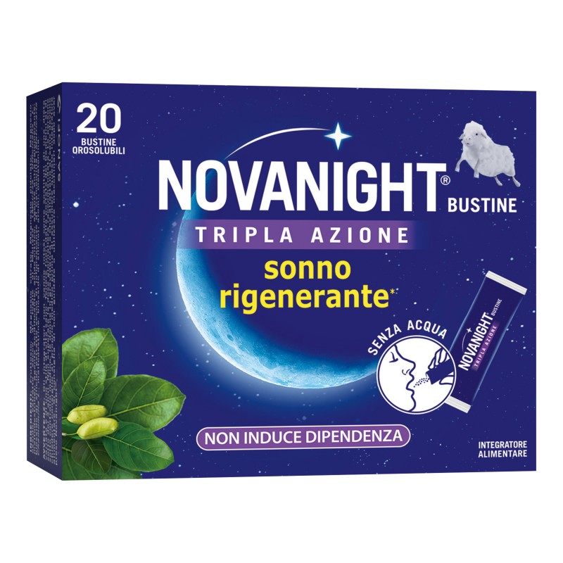 confezione di Novanight Tripla Azione per Sonno e Riposo 20 Bustine Orosolubili