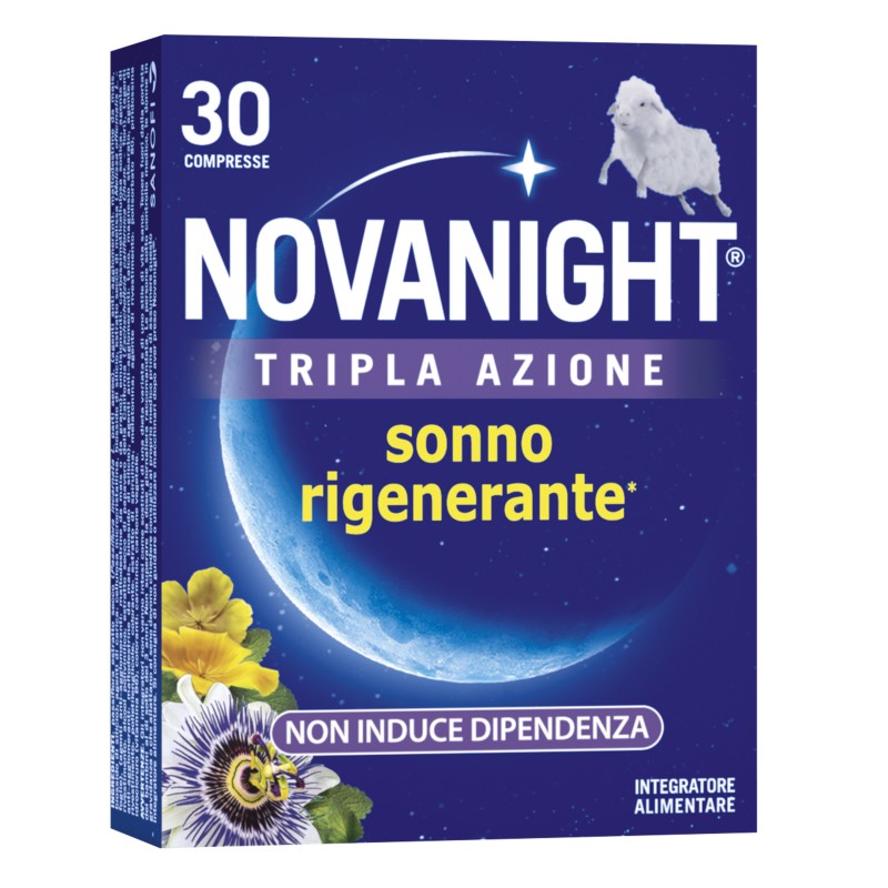 confezione di Novanight Tripla Azione Rilascio Rapido per Sonno e Riposo Formato Convenienza 30 Compresse