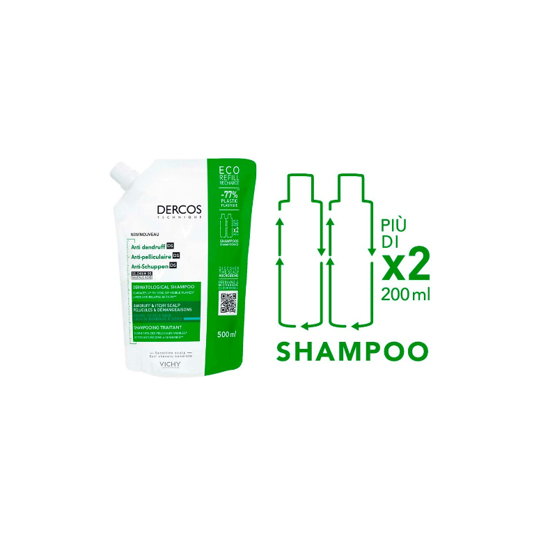 una ricarica da 500ml contiene più shampoo rispetto a due flaconi Vichy Dercos Shampoo una ricarica da 500ml contiene più shampoo rispetto a due flaconi Vichy Dercos Shampoo
