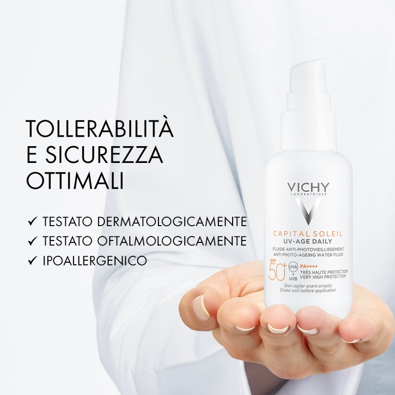 Vichy Capital Soleil Uv-Age Daily Fluido Spf 50+ 40ml è dermatologicamente testato e ben tollerato