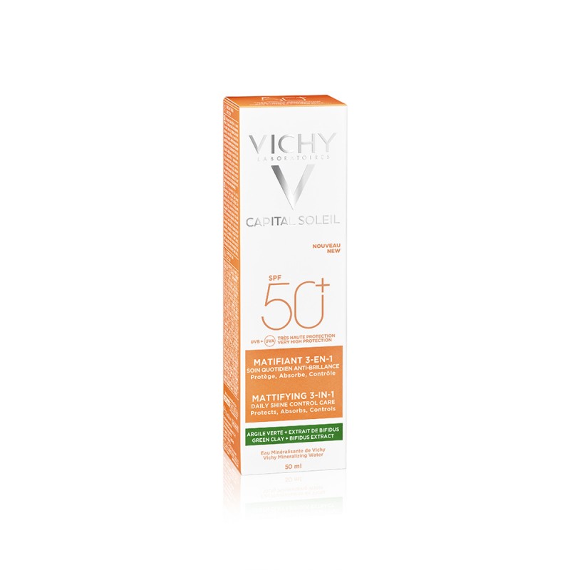 confezione di Vichy Solare Crema Anti Acne Purificante SPF50+ 50ml