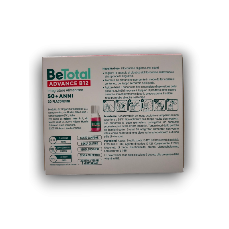 retro scatola Be-Total Advance B12 Integratore con Vitamina B12 30 Flaconcini