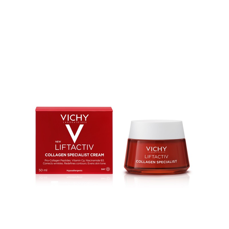 scatola e vasetto Vichy Liftactiv Collagen Specialist Crema Giorno Rimpolpante 50ml