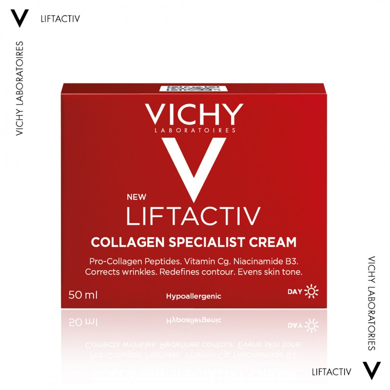 scatola di Vichy Liftactiv Collagen Specialist Crema Giorno Rimpolpante 50ml