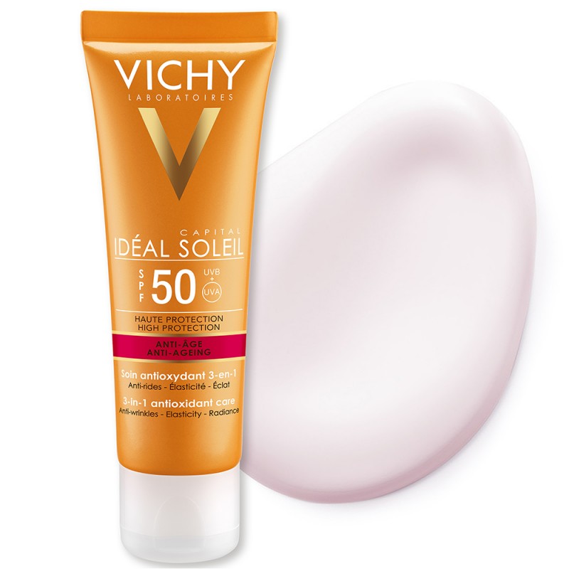 texture Vichy Ideal Soleil Crema Viso Antietà Protezione SPF50 50ml