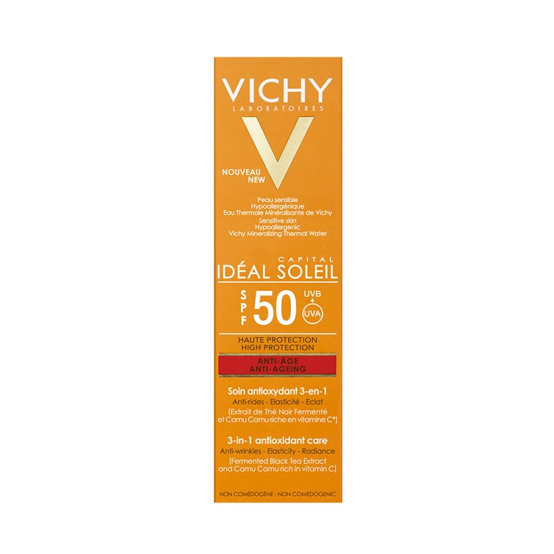 scatola di Vichy Ideal Soleil Crema Viso Antietà Protezione SPF50 50ml