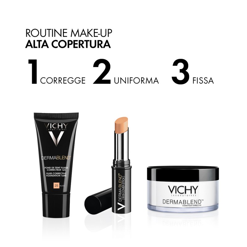 routine con Vichy Dermablend Fondotinta Fluido 45 Gold Dorè 30 ml