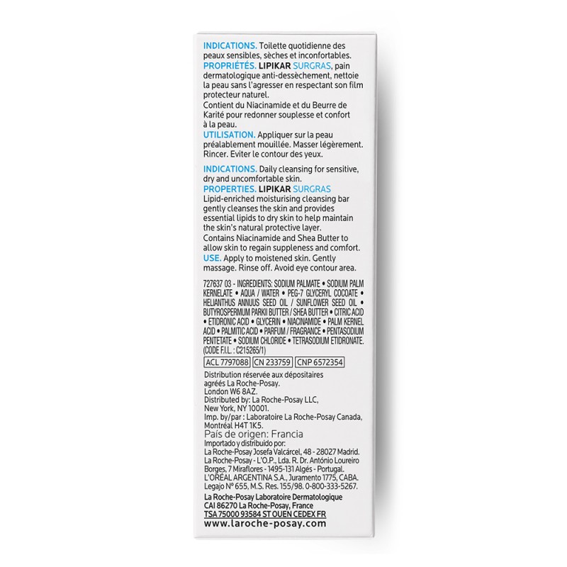 indicazioni du La Roche Posay Lipikar Surgras Pane Fisiologico 150 gr.