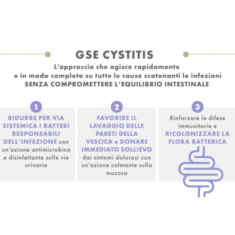 benefici di GSE Cystitis Rapid Integratore Vie Urinarie e Cistite 30 Compresse