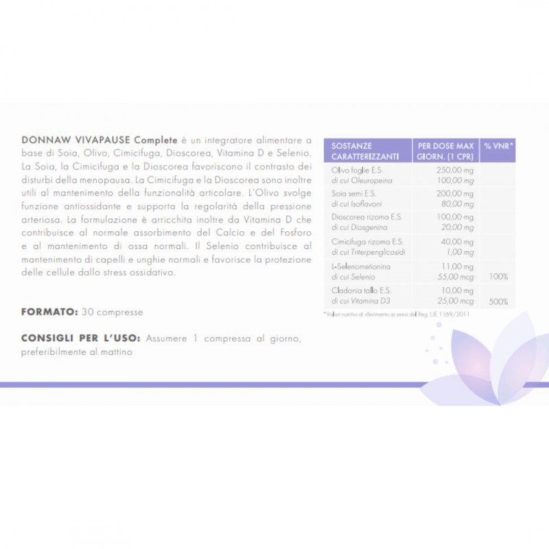 ingredienti di GSE Donnaw Vivapause Complete FF Integratore per Menopausa 30 Compresse