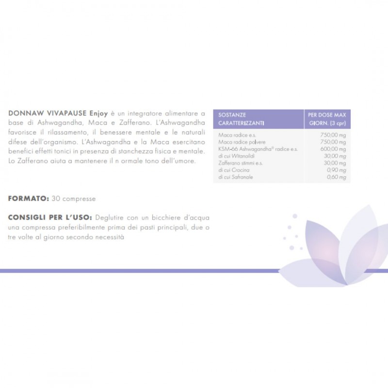 ingredienti di GSE Donnaw Vivipause Enjoy Integratore Relax in Menopausa 30 Compresse