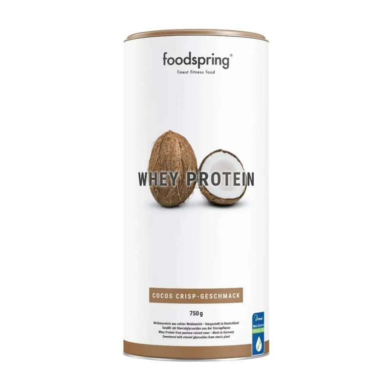 Barattolo Foodspring Whey Protein Cocco Croccante Alimento Proteico 750g