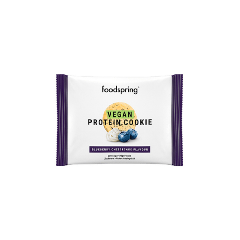 Foodspring Vegan Protein Cookie Gusto Cheesecake ai Mirtilli Snack Proteico 50g Busta monodose