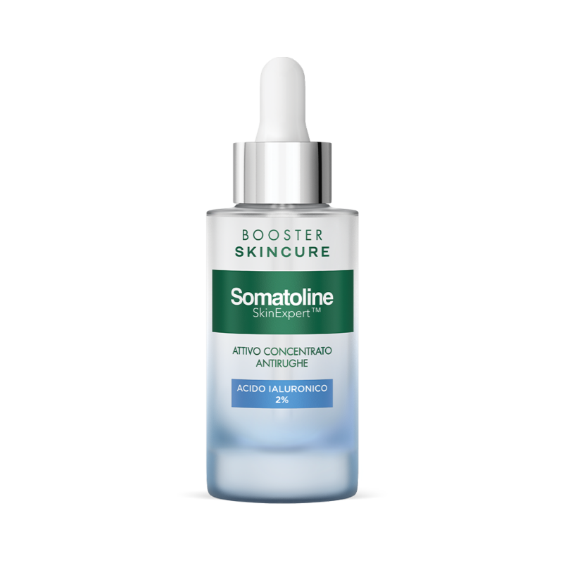 flacone di Somatoline Skincure Booster Antirughe con Acido Ialuronico 2% 30ml