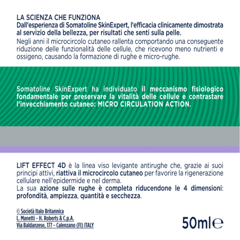 ingredienti di Somatoline Lift Effect 4D Crema Lift Effect Antirughe 50ml