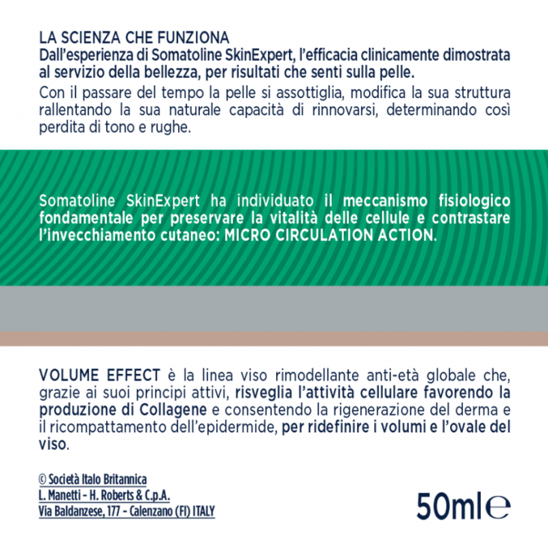 ingredienti di Somatoline Volume Effect Crema Ristrutturante Anti-Age 50ml