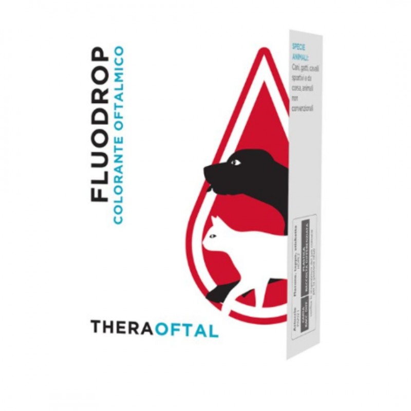 Confezione esterna di Theraoftal Fluodrop Colorante Oftalmico 10 Monodose da 4ml