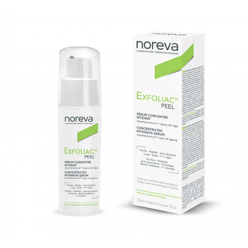 confezione di Noreva Exfoliac Peel Siero Esfoliante 30 ml confezione di Noreva Exfoliac Peel Siero Esfoliante 30 ml