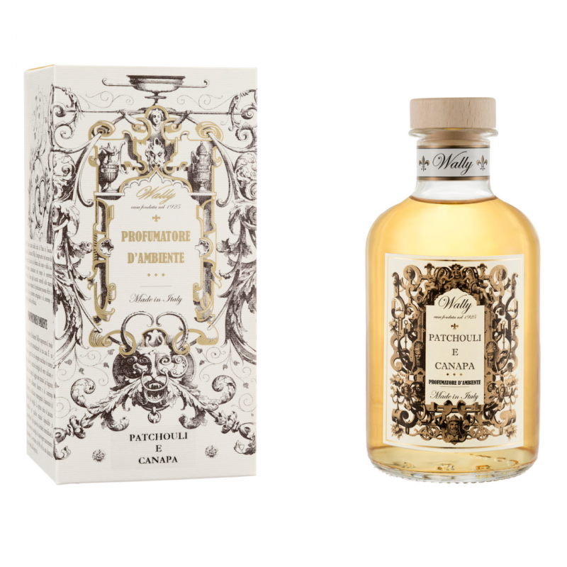 Wally 1925 Profumatore d'Ambiente Patchouli e Canapa 1 Litro flacone in vetro con tappo e scatola