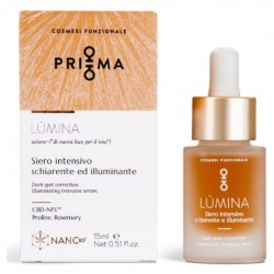 Confezione esterna e boccetta contagocce di Lumina Siero Viso e Corpo Illuminante e Schiarente per Discromie 15ml Confezione esterna e boccetta contagocce di Lumina Siero Viso e Corpo Illuminante e Schiarente per Discromie 15ml