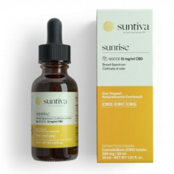 Confezione esterna e contagocce di Suntiva Sunrise CBD 10mg azione Energizzante Gocce 30ml Confezione esterna e contagocce di Suntiva Sunrise CBD 10mg azione Energizzante Gocce 30ml