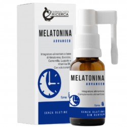 Confezione esterna e Flacone Spray di Melatonina Advanced Integratore per Dormire nel formato da 15ml Confezione esterna e Flacone Spray di Melatonina Advanced Integratore per Dormire nel formato da 15ml