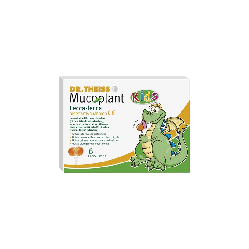 confezione DR. THEISS Mucoplant Kids Lecca-lecca per Gola Irritata 6 Pezzi da 10 gr confezione DR. THEISS Mucoplant Kids Lecca-lecca per Gola Irritata 6 Pezzi da 10 gr