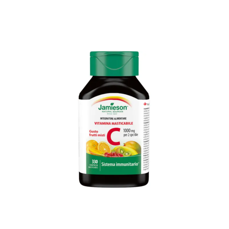 Scatola con Jamieson Vitamina C 1000 Frutti Misti Integratore per Difese Immunitarie 330 Compresse