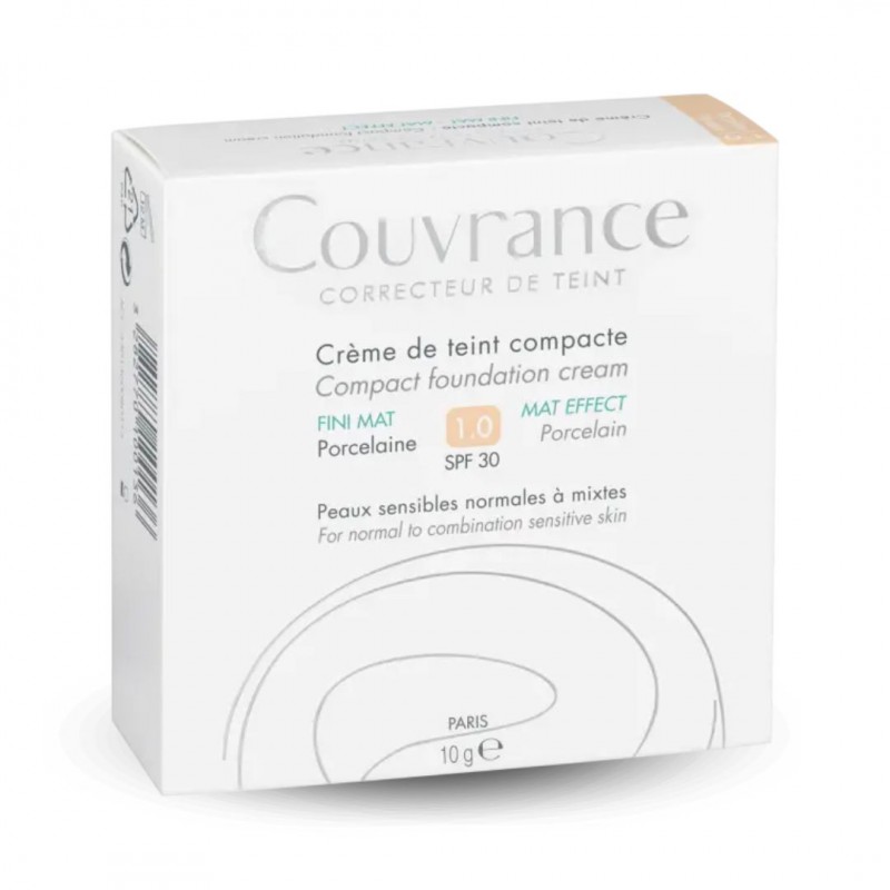 Scatola con Avene Couvrance Crema Compatta Colorata SPF30 Effetto Mat Vellutato 1.0 Color Porcellana 10g Scatola con Avene Couvrance Crema Compatta Colorata SPF30 Effetto Mat Vellutato 1.0 Color Porcellana 10g
