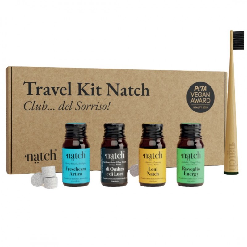 Confezione Natch Kit da Viaggio Set 4 Dentifrici in Tavolette + 1 Spazzolino