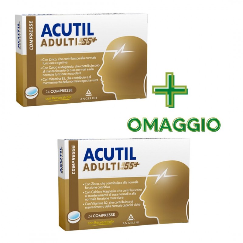Scatole esterne di Acutil Adulti 55+ Integratore per Forza Fisica e Mentale 24 Compresse + CONFEZIONE OMAGGIO