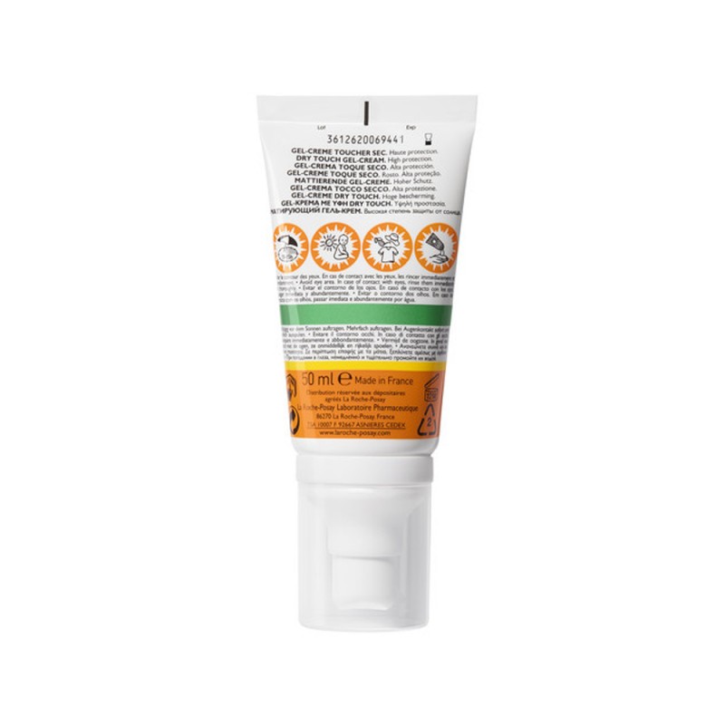 retro flacone di La Roche Posay Anthelios XL Gel Crema Solare Tocco Secco SPF50+ 50ml retro flacone di La Roche Posay Anthelios XL Gel Crema Solare Tocco Secco SPF50+ 50ml