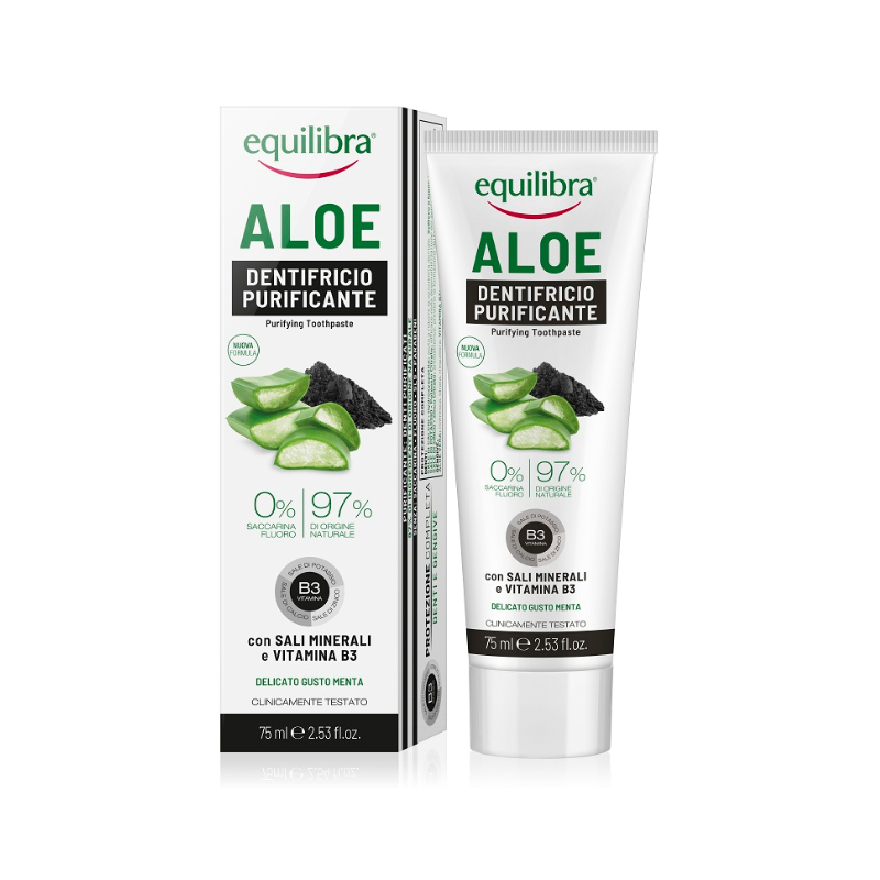 Scatola e tubo Equilibra Aloe Dentifricio Purificante 75ml Scatola e tubo Equilibra Aloe Dentifricio Purificante 75ml