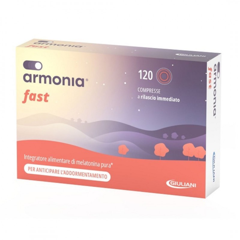 Confezione esterna di Armonia Fast 1 mg Melatonina 120 Compresse Utile per Prendere Sonno