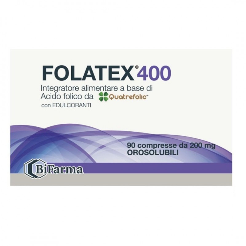 Confezine esterna di Folatex 400 Integratore di Acido Folico per Sistema Nervoso e Gravidanza 90 Compresse