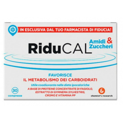 scatola di Riducal Amidi & Zuccheri Integratore per Metabolismo 30 Compresse scatola di Riducal Amidi & Zuccheri Integratore per Metabolismo 30 Compresse