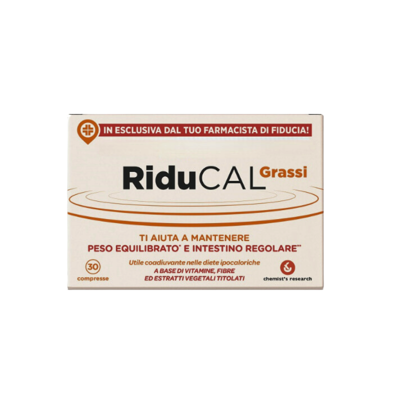 scatola di Riducal Grassi Integratore per Controllo del Peso 30 Compresse scatola di Riducal Grassi Integratore per Controllo del Peso 30 Compresse