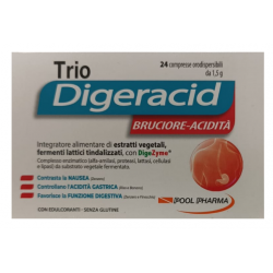 Scatola Trio Digeracid Integratore Digestione e Benessere Intestino 24 Compresse