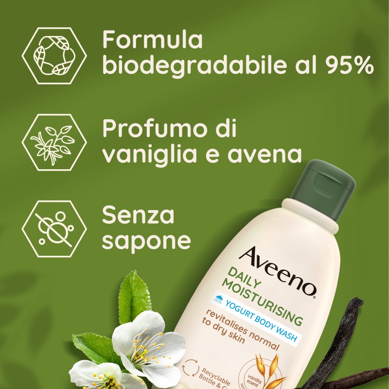 descrizione e immagine Aveeno Bagno Doccia allo Yogurt profumo Vaniglia e Avena 300ml