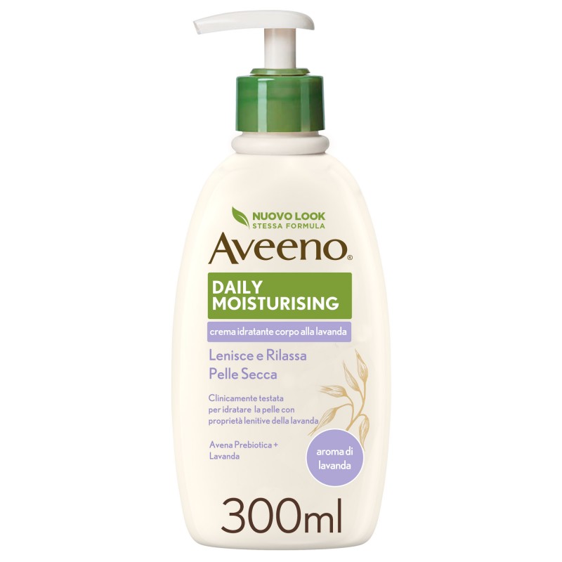 Aveeno Daily Moisturising Crema Idratante Corpo Lavanda 300ml flacone con dosatore Aveeno Daily Moisturising Crema Idratante Corpo Lavanda 300ml flacone con dosatore